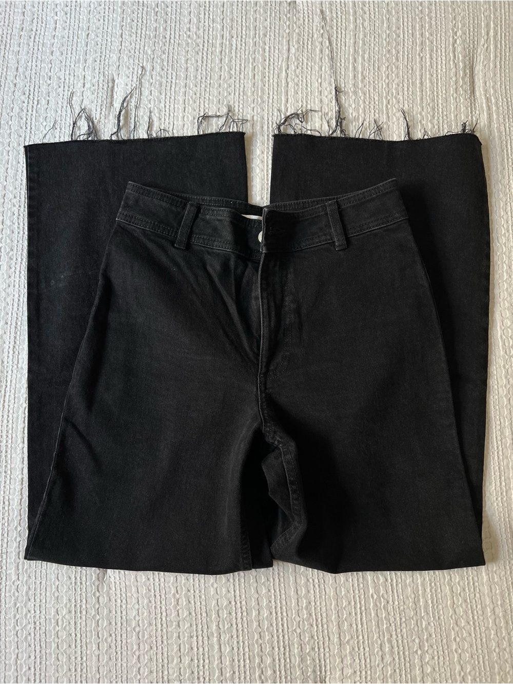 MANGO Black Raw Hem Wide Leg Jeans